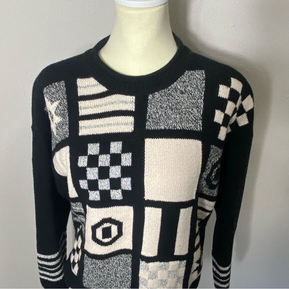 Vintage Lizwear Geometric Patchwork Cotton Knit Sweater Women's Size MP - Picture 12 of 16